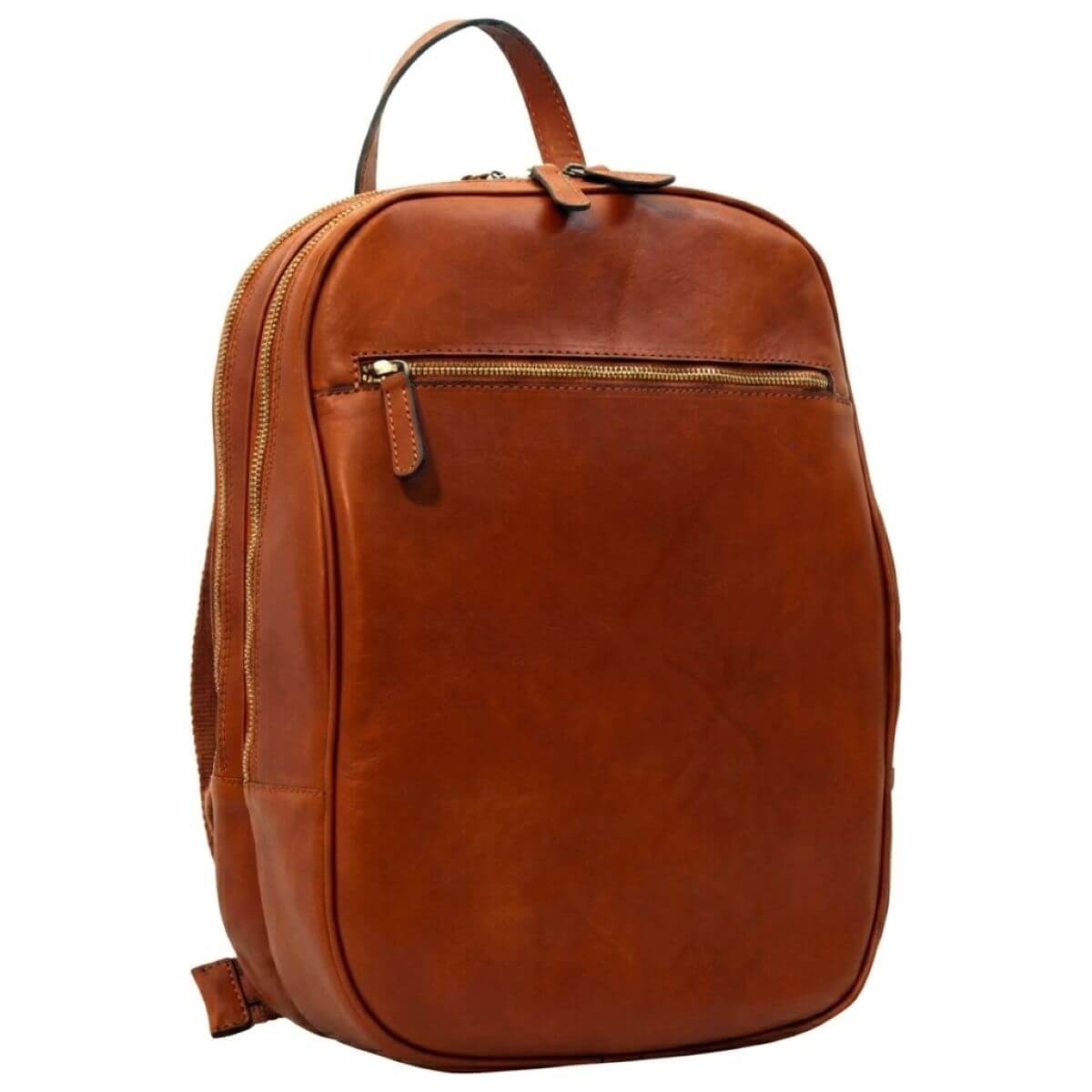 Vetrina Fiorentina -Zaino in pelle con tasca con zip frontale - Teak-