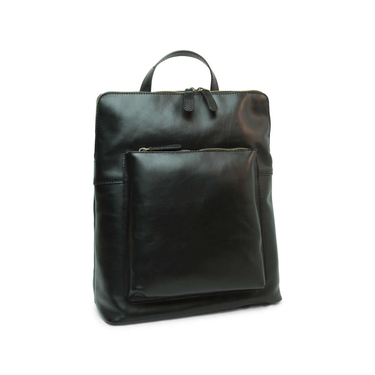 Zaino in pelle nero con tasche e tracolle regolabili, elegante e funzionale, misura 30x39x11 cm.