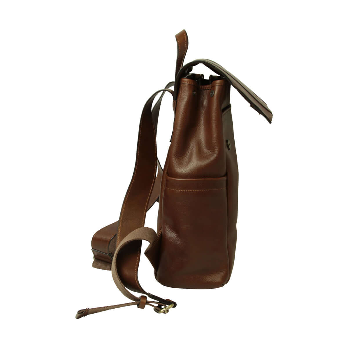 Zaino in pelle per laptop trolley color castagna, elegante e funzionale, con spallacci regolabili.