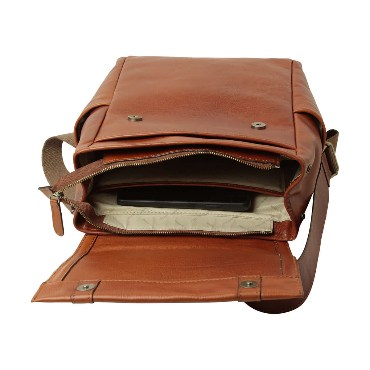 Zaino laptop pelle trolley con ampia tasca interna e chiusura a zip, design elegante e funzionale.