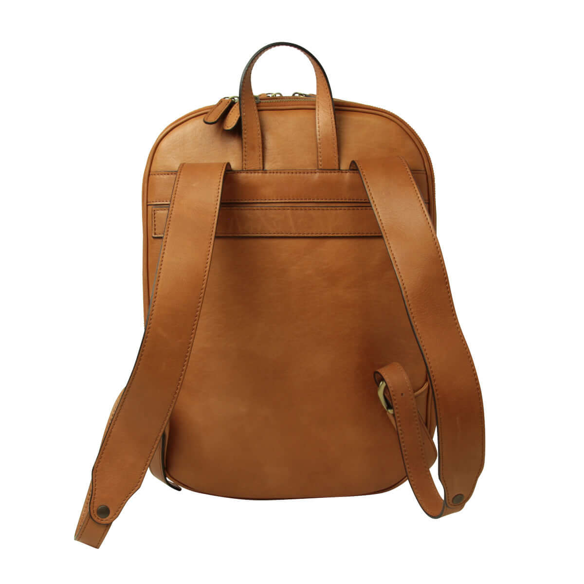 Zaino laptop pelle vitello trolley visto da dietro con spallacci regolabili in pelle morbida.