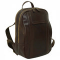 Zaino laptop pelle vitello marrone scuro con fascia per trolley, design elegante e pratico.