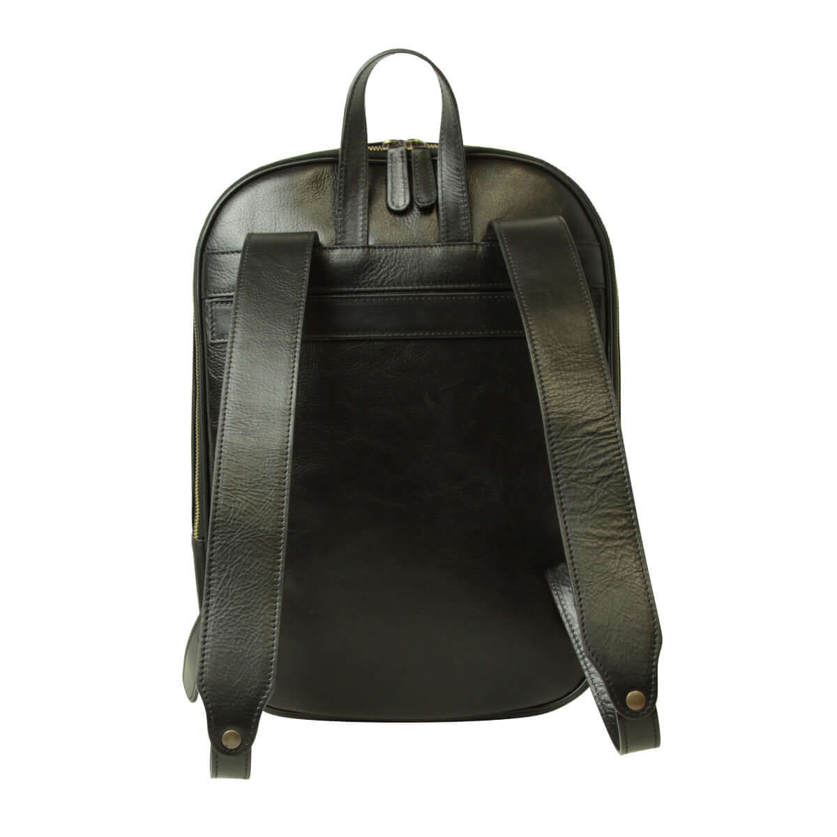 Zaino laptop pelle morbida con fascia trolley visto da dietro in vitello nero.