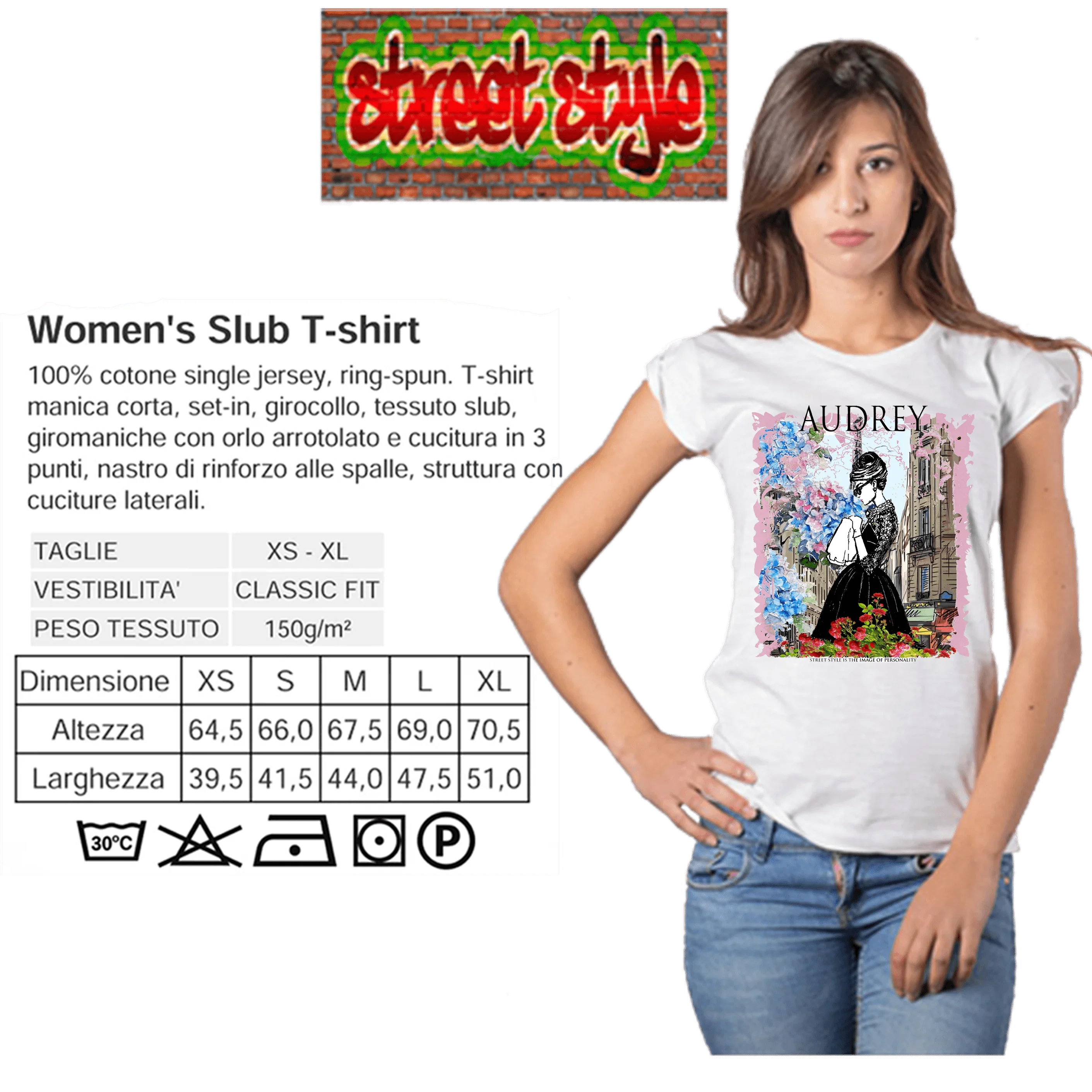 T-shirt Audrey Hepburn Donna Slub - Cotone Bio