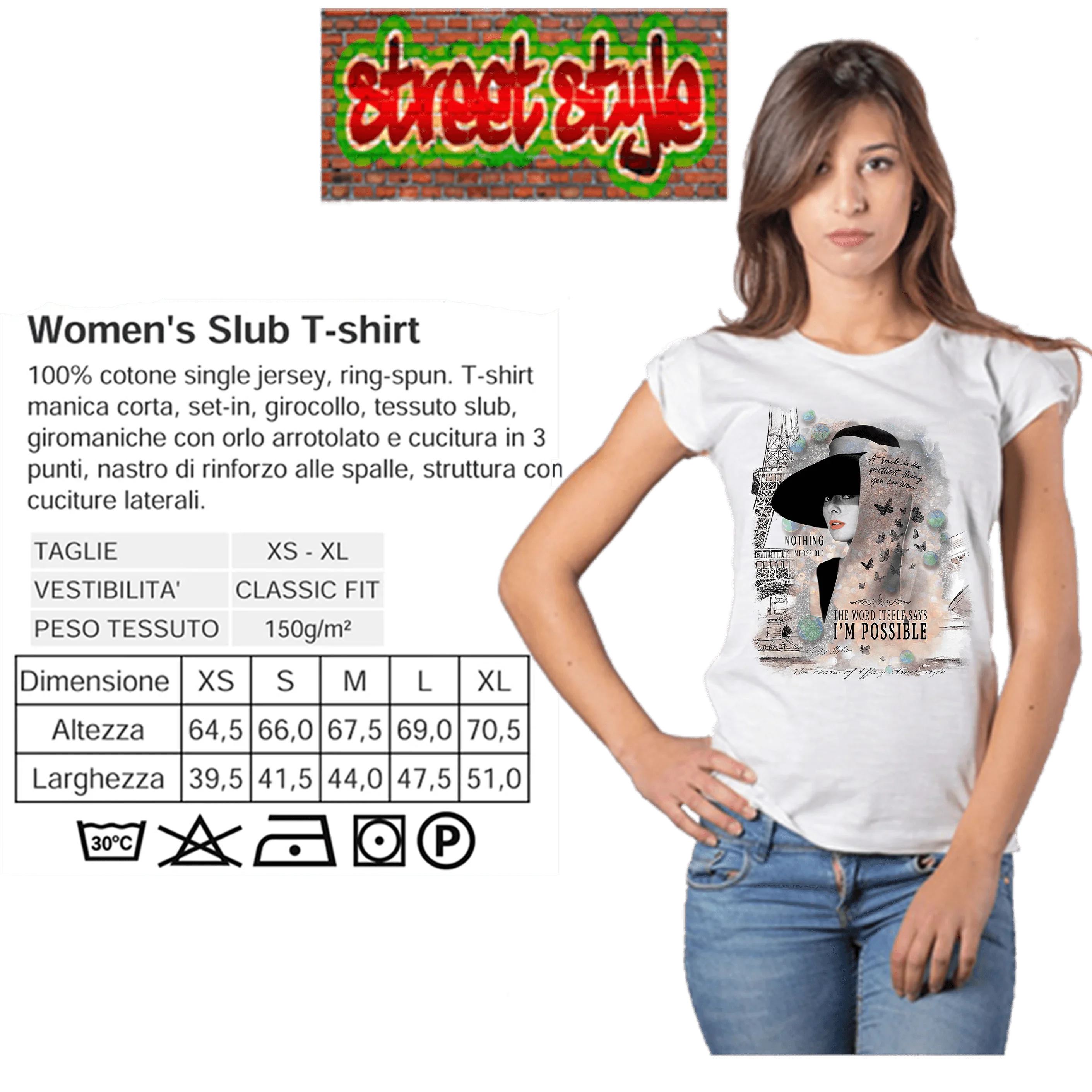 T-shirt Audrey Hepburn Donna Slub - Cotone Bio