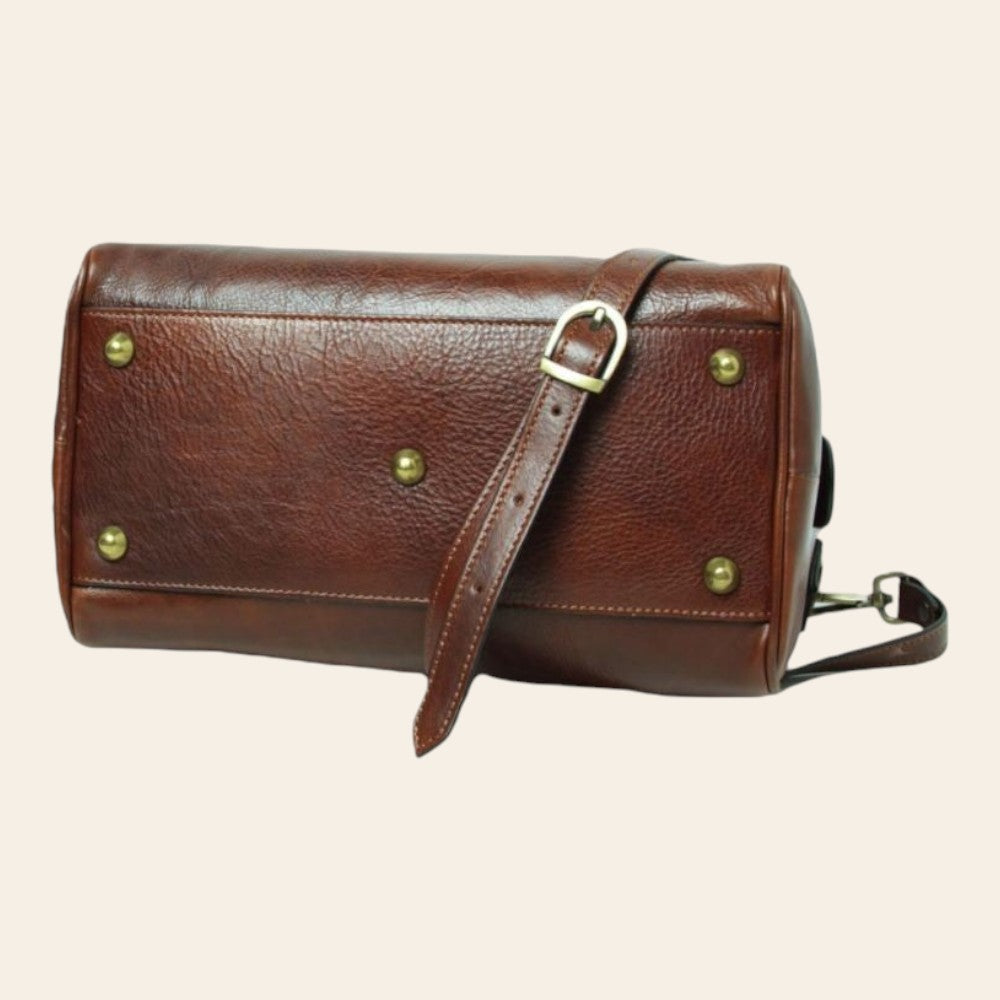 Bauletto Due Manici in Pelle di Vitello Pieno Fiore Artigianale Marrone - Old Angler