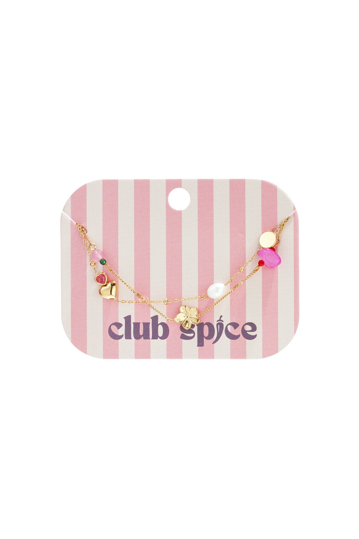 Braccialetto con ciondoli cuore fiore perla, design multistrato della marca Club Spice, per donne.