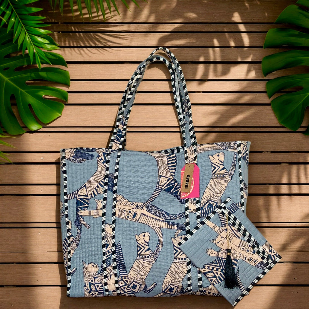 Tote Bag Gatto Kitty Celeste | Borsa in Cotone 100%