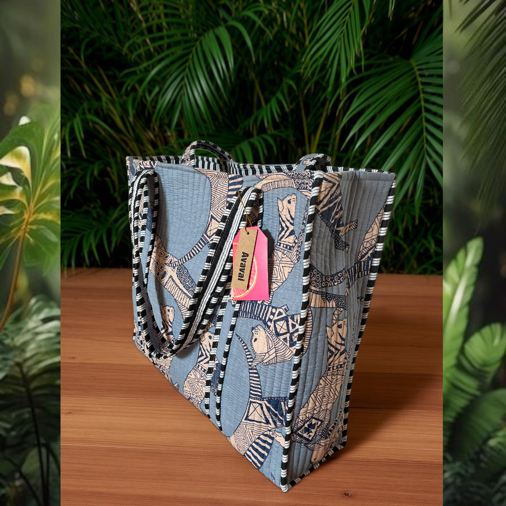 Tote Bag Gatto Kitty Celeste | Borsa in Cotone 100%