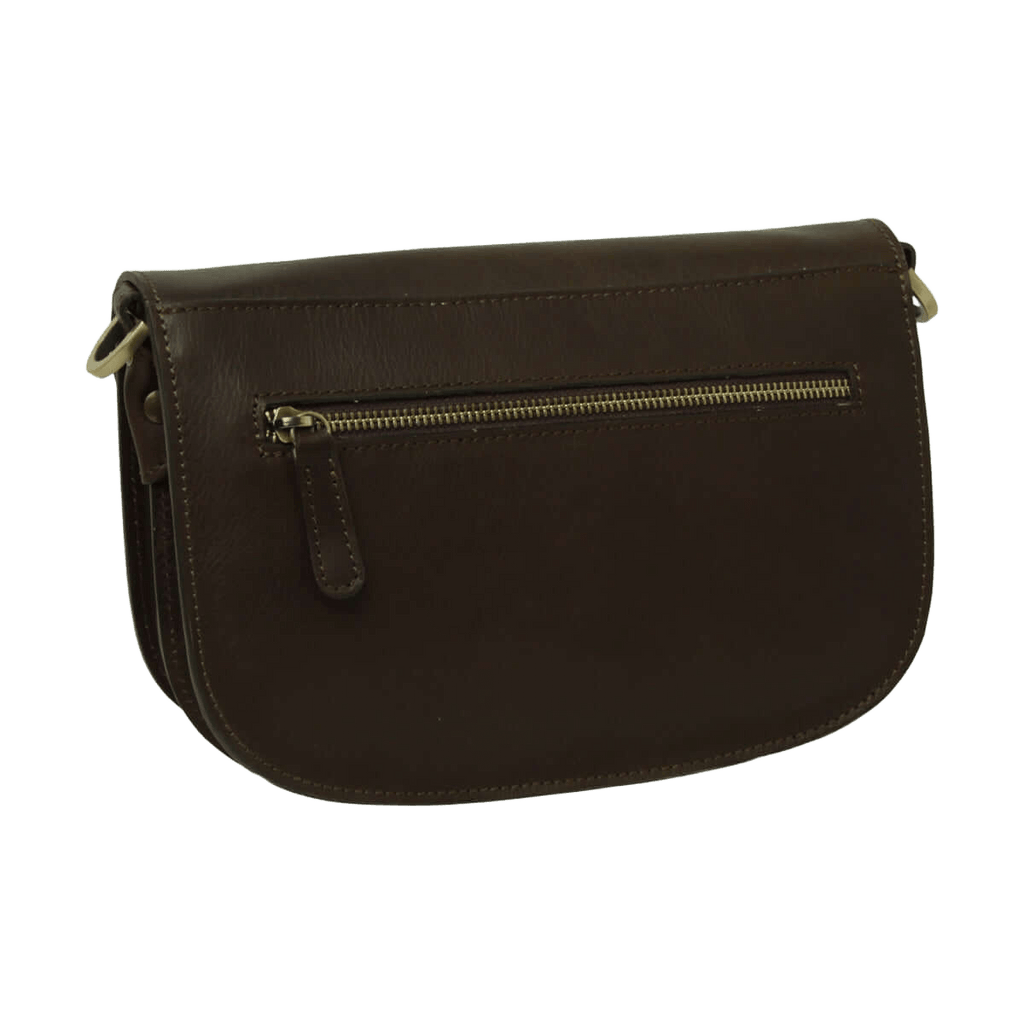 Borsa a tracolla marrone scuro con tasca frontale a zip