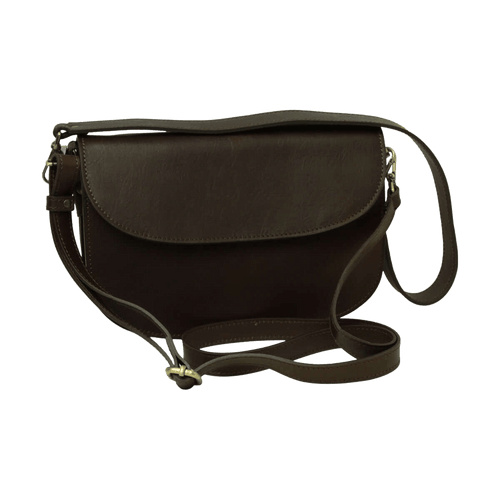 Borsa a tracolla marrone scuro con tracolla in pelle e fibbie metalliche