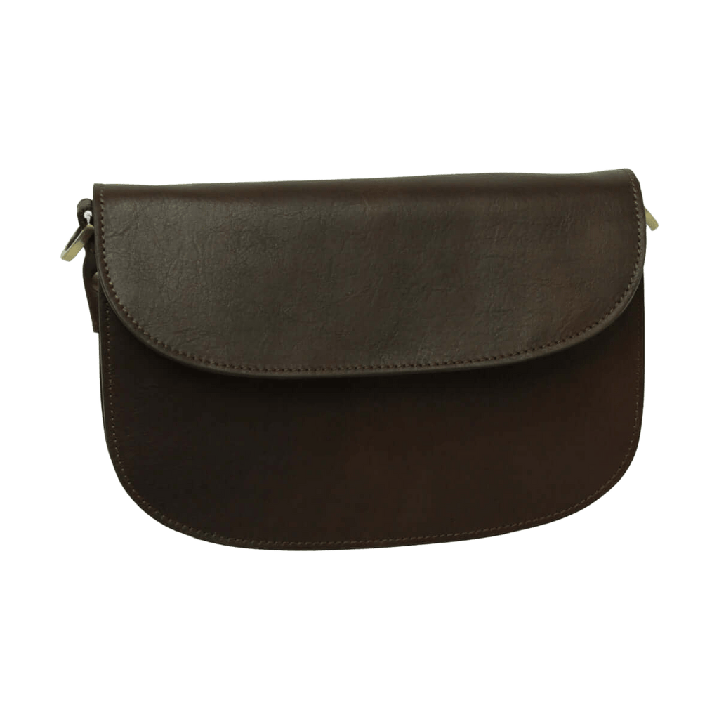 Borsa a tracolla marrone scuro con patta semicircolare e chiusura
