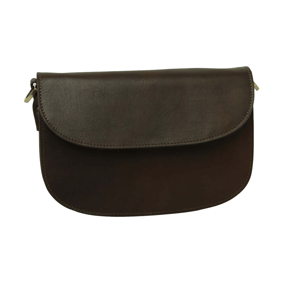 Borsa a tracolla marrone scuro con patta semicircolare e chiusura