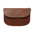 Borsa a tracolla in vitello teak con pattina semicircolare e chiusura laterale.