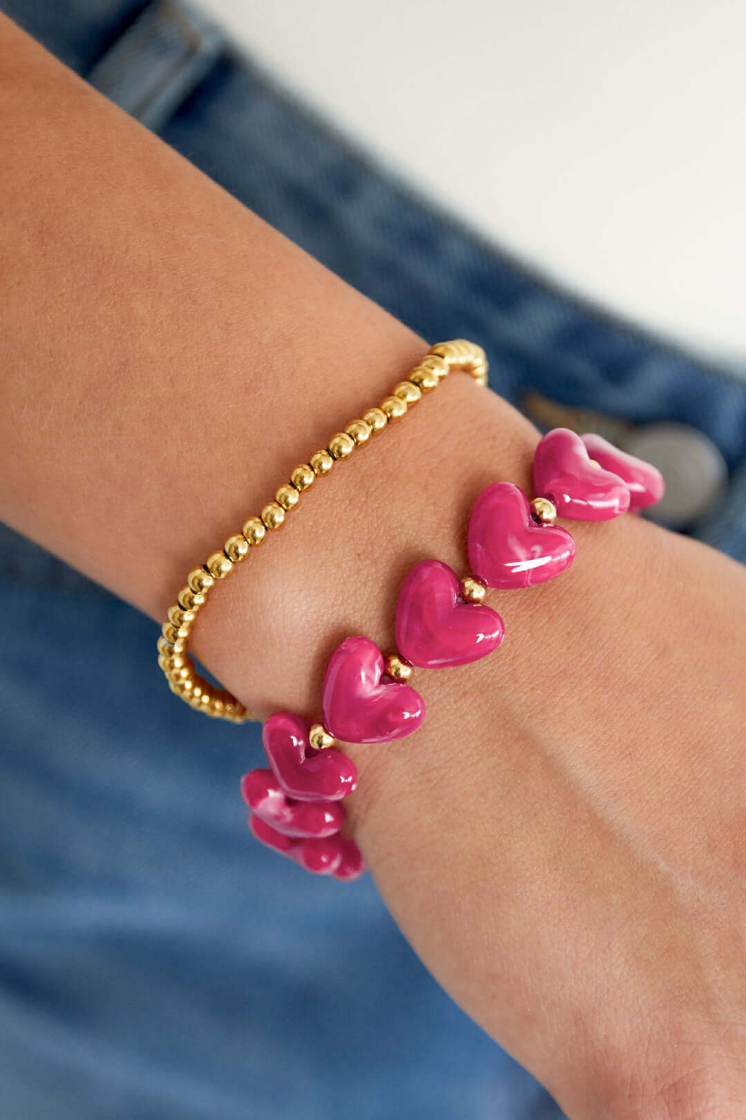 Bracciale Perline a Cuore in Acrilico
