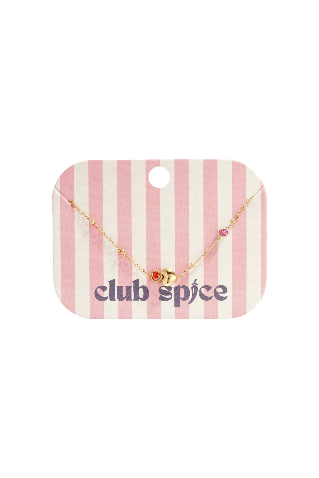 Braccialetto con cuori e pietre colorate su supporto della marca Club Spice.