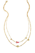Collana doppia con cuori, perline e fiori, in acciaio inossidabile, stile casual e multistrato.