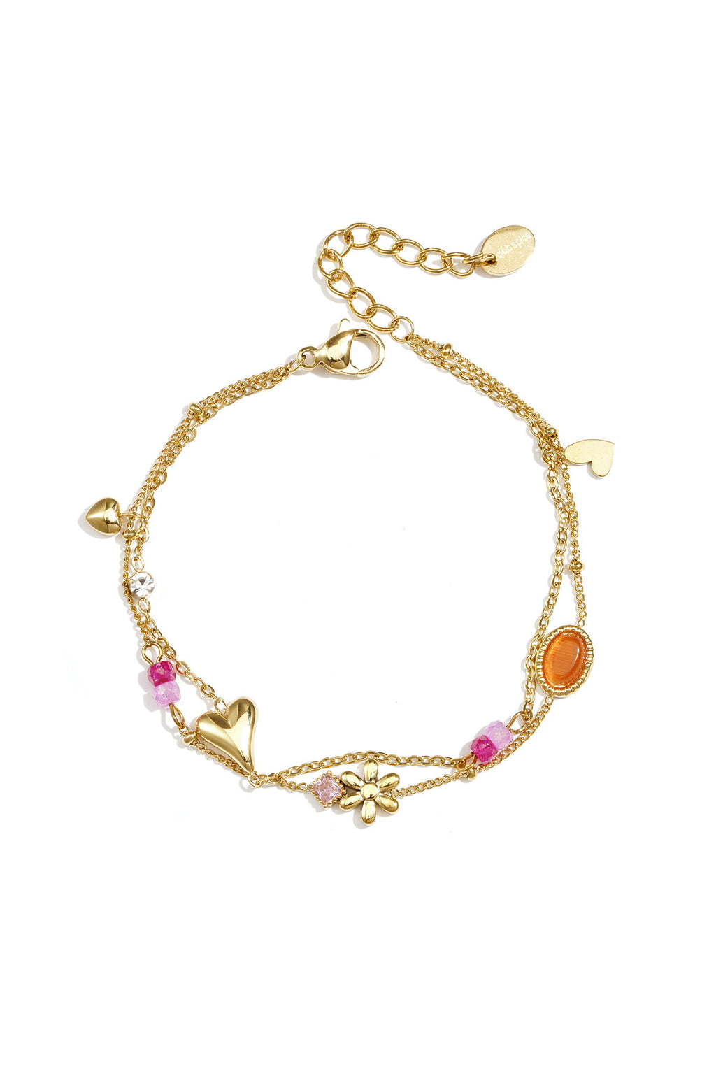 Bracciale doppio con pendenti, perline e pietre di vario tipo.