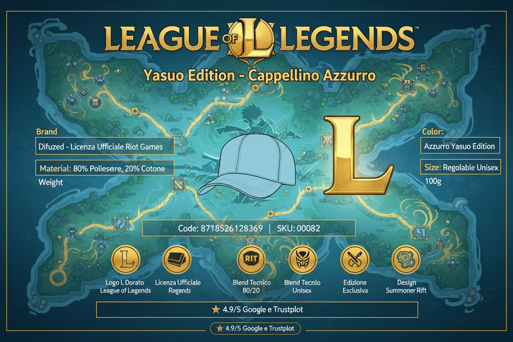Cappellino League of Legends Yasuo Azzurro | Berretto Gaming Regolabile