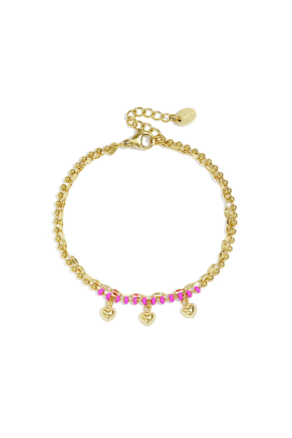 Bracciale doppio con perline e ciondoli a forma di cuore