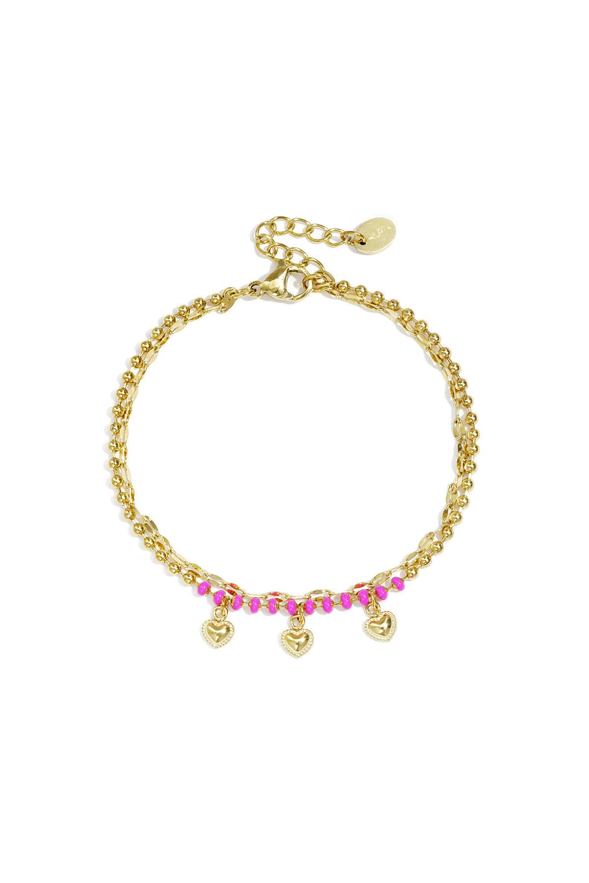 Bracciale doppio con perline e ciondoli a forma di cuore