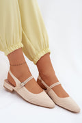 Sandali donna beige con cinturino incrociato e tacco basso blocco