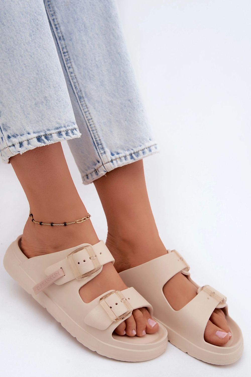 Ciabatte donna EVA beige con piattaforma alta e due cinturini con fibbia