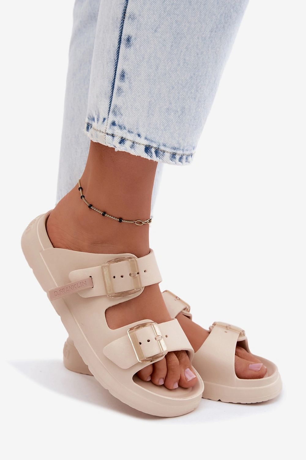 Ciabatte con piattaforma EVA beige, cinturino doppio e fibbie quadrate