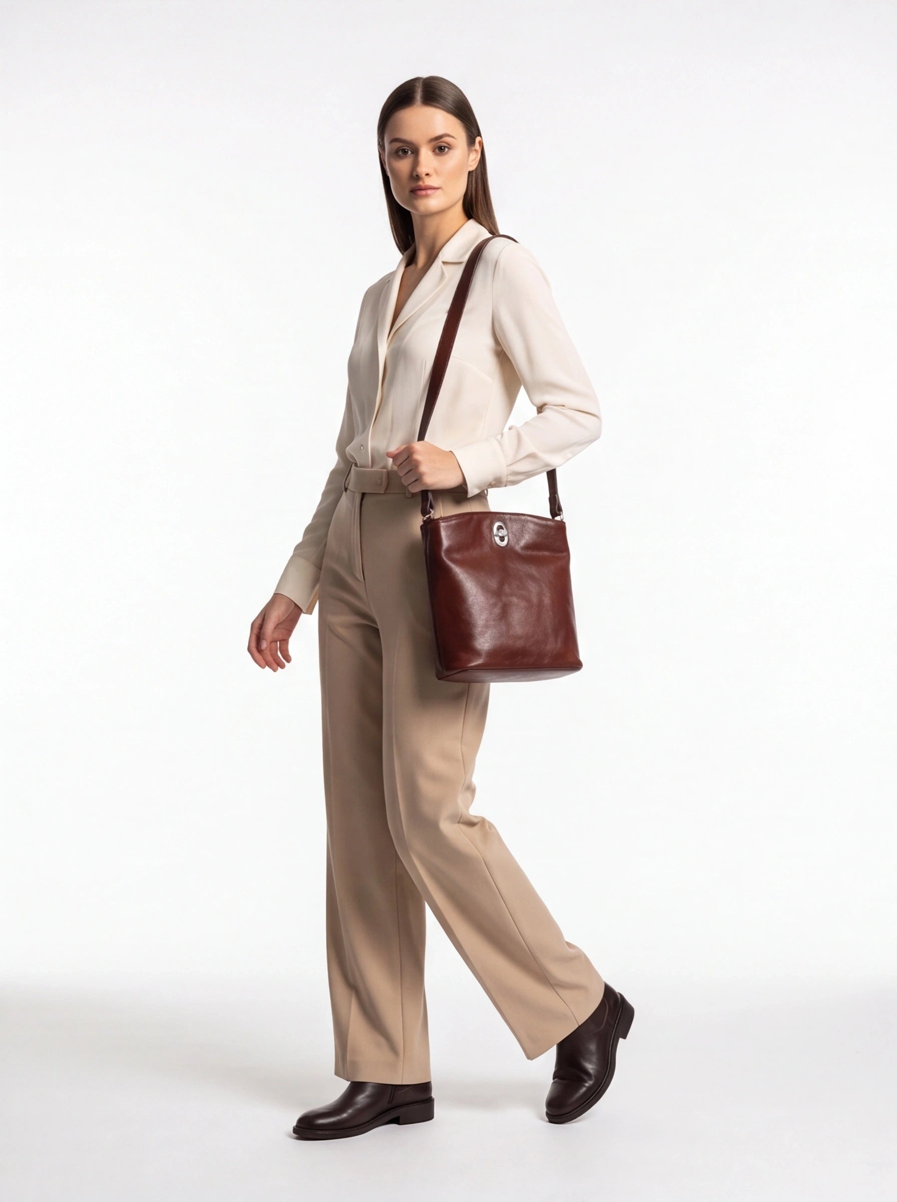 Leather bucket bag - Mahogany