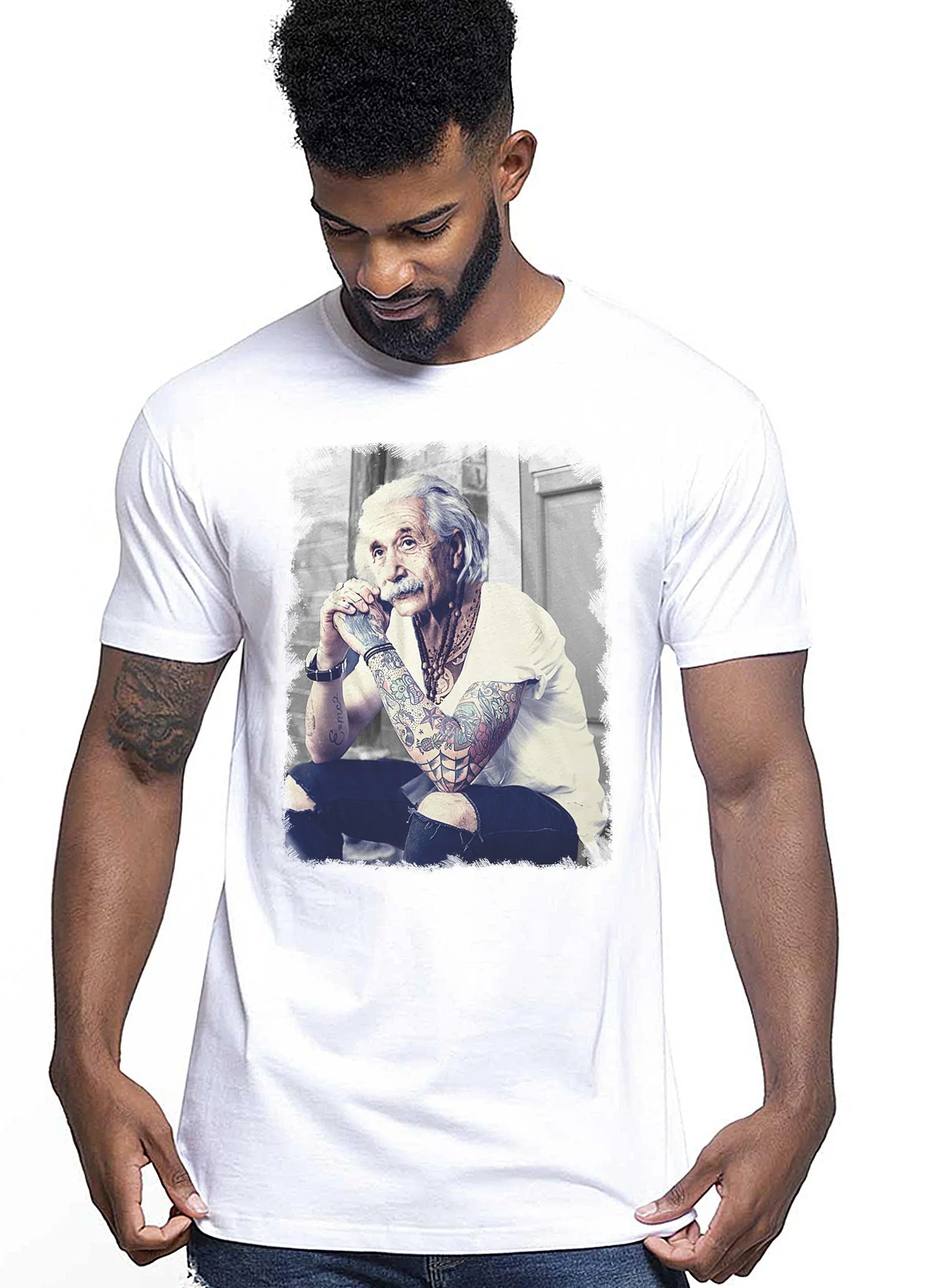 T-Shirt Einstein Genius Tatuato - Cotone Fiammato Unisex