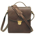 Borsa tracolla in pelle testa di moro con patta e fibbia dorata, tracolla regolabile