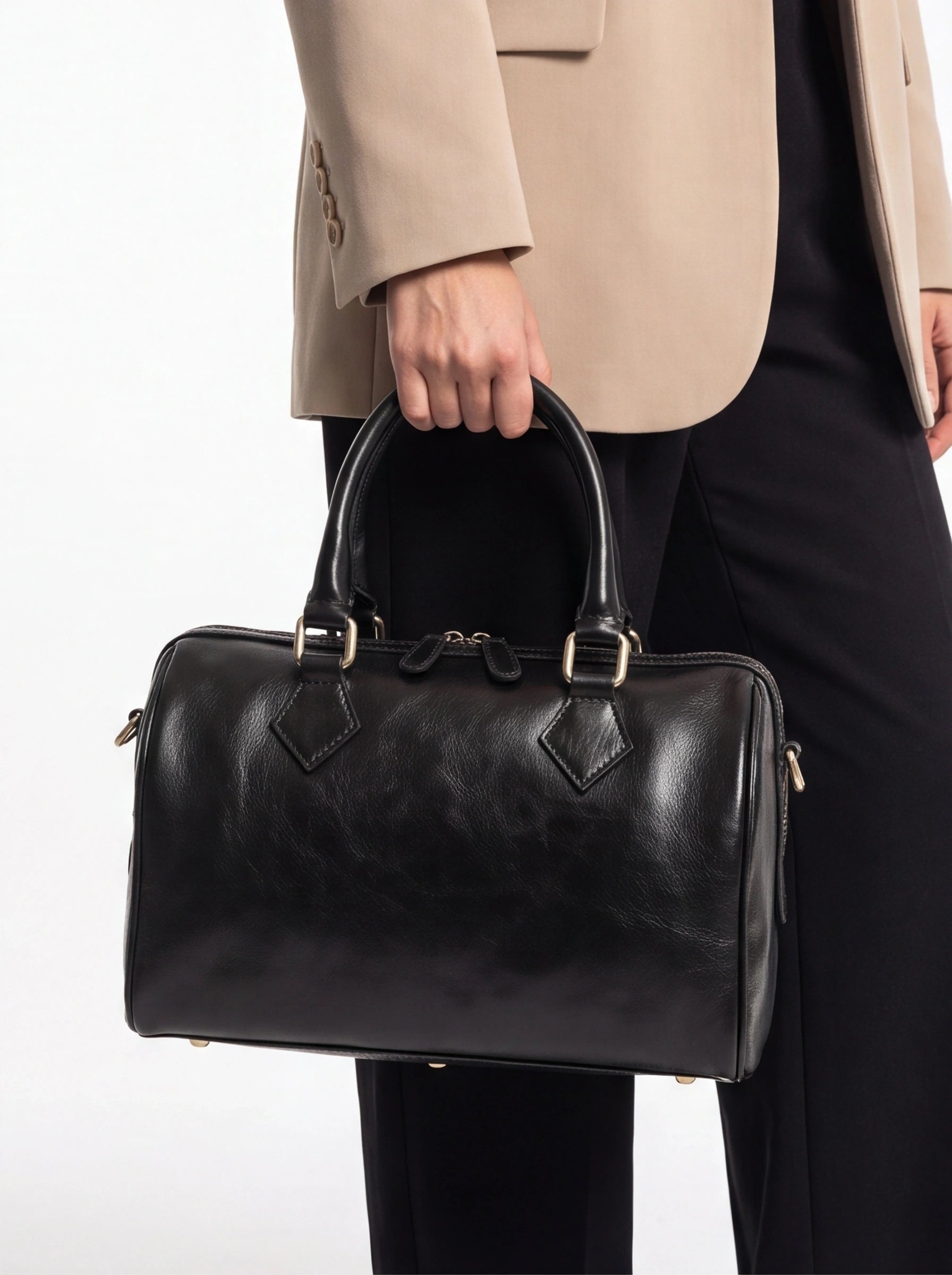Leather Top Handle Bag Black | Old Angler
