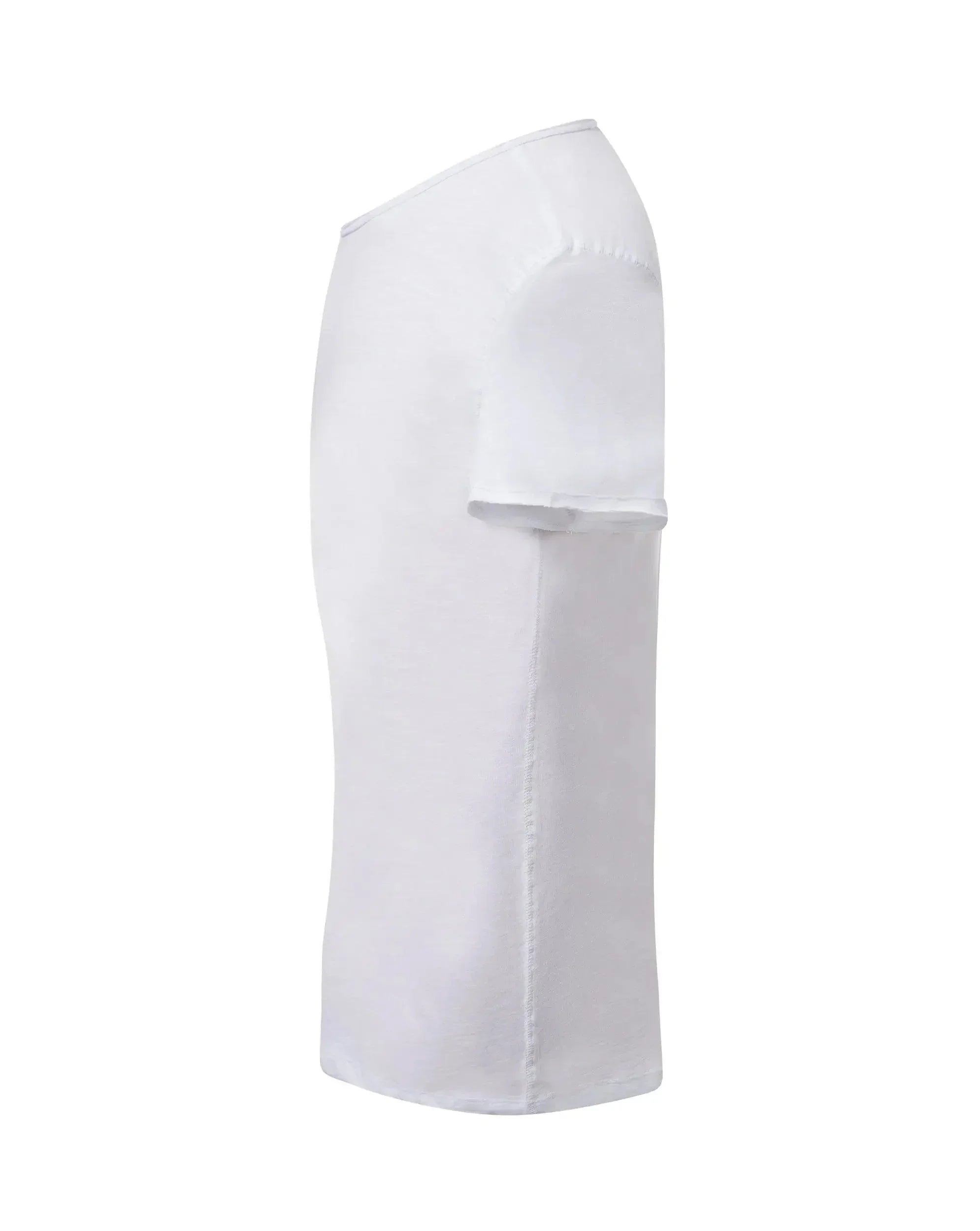 T-shirt uomo cotone fiammato vista laterale, design moderno e vintage in 100% cotone slub.