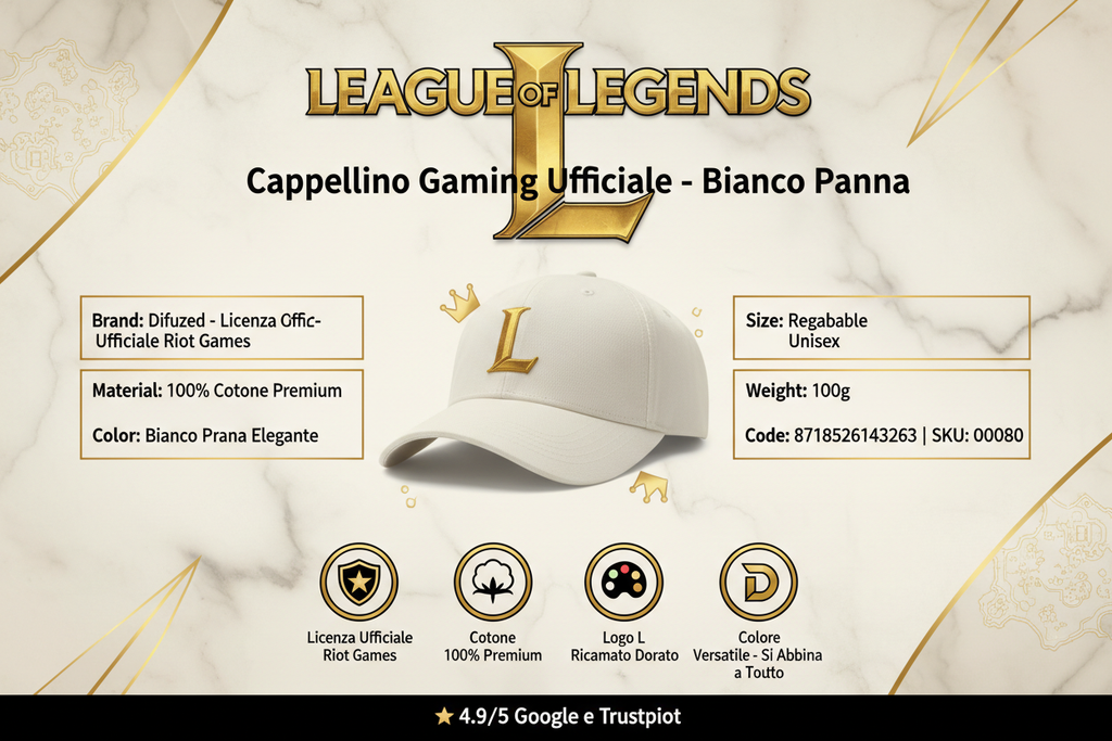 League Of Legends - Cappellino Regolabile Unisex Bianco Panna 00080 | Berretto Gaming Ufficiale