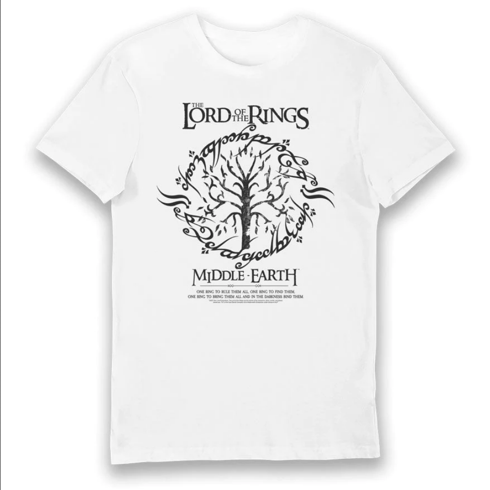 Maglietta Albero di Gondor - Il Signore degli Anelli - Bianca 100% Cotone