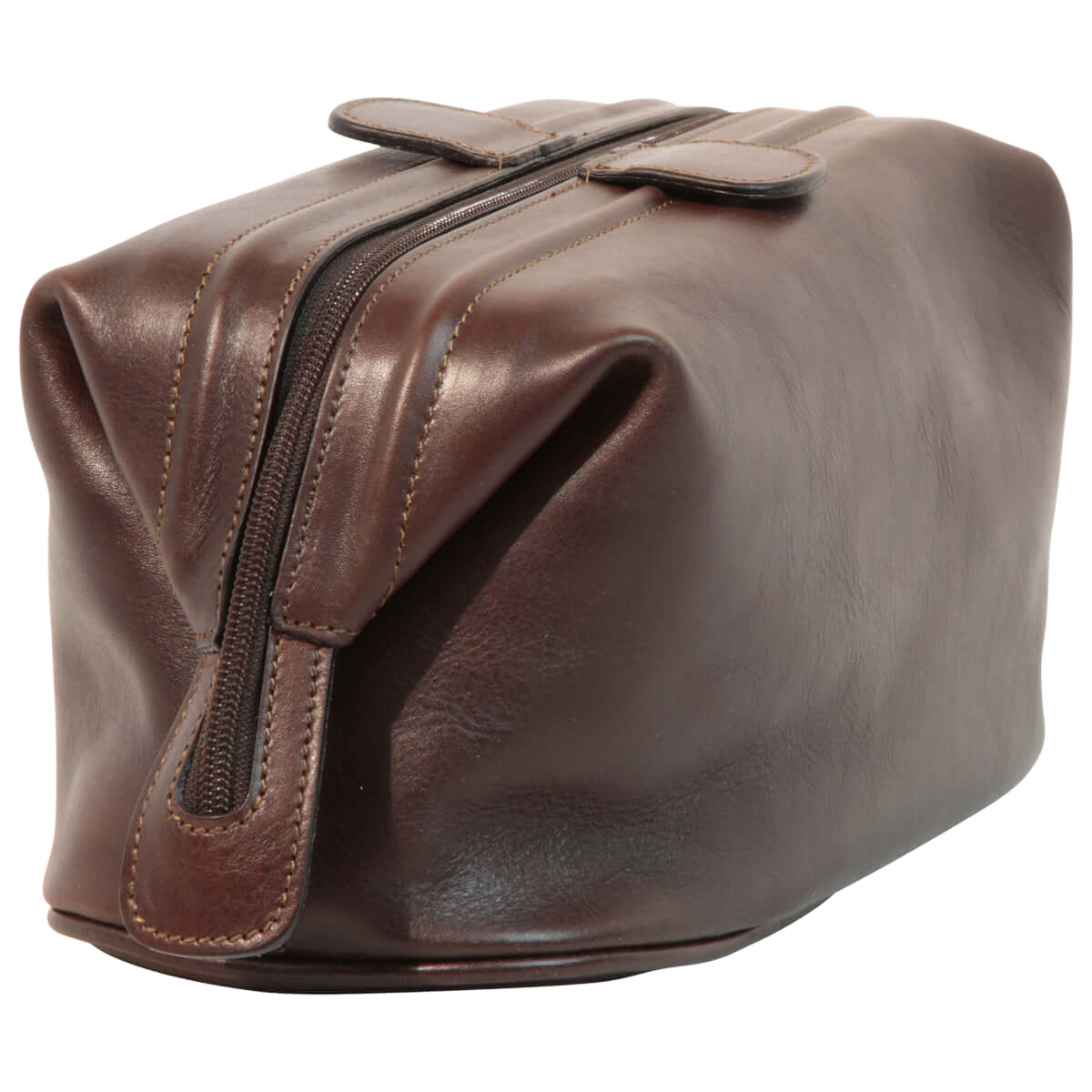 Astuccio beauty in pelle marrone scuro con zip laterale e tracolla