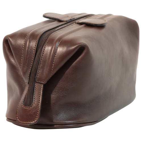 Astuccio beauty in pelle marrone scuro con zip laterale e tracolla