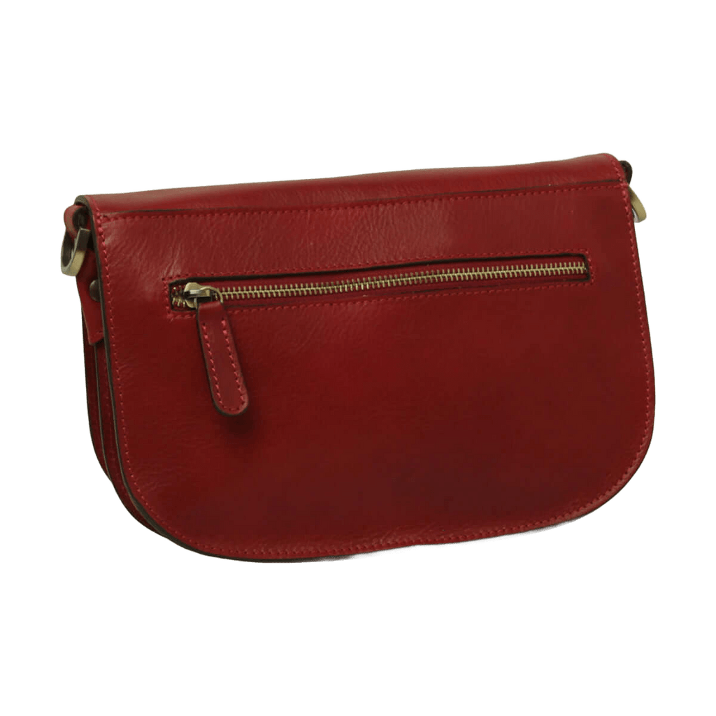 Borsa a tracolla rossa in vitello con tasca frontale e zip dorata