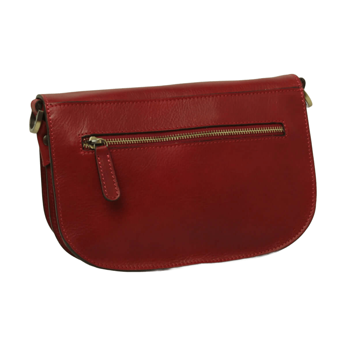 Borsa a tracolla rossa in vitello con tasca frontale e zip dorata