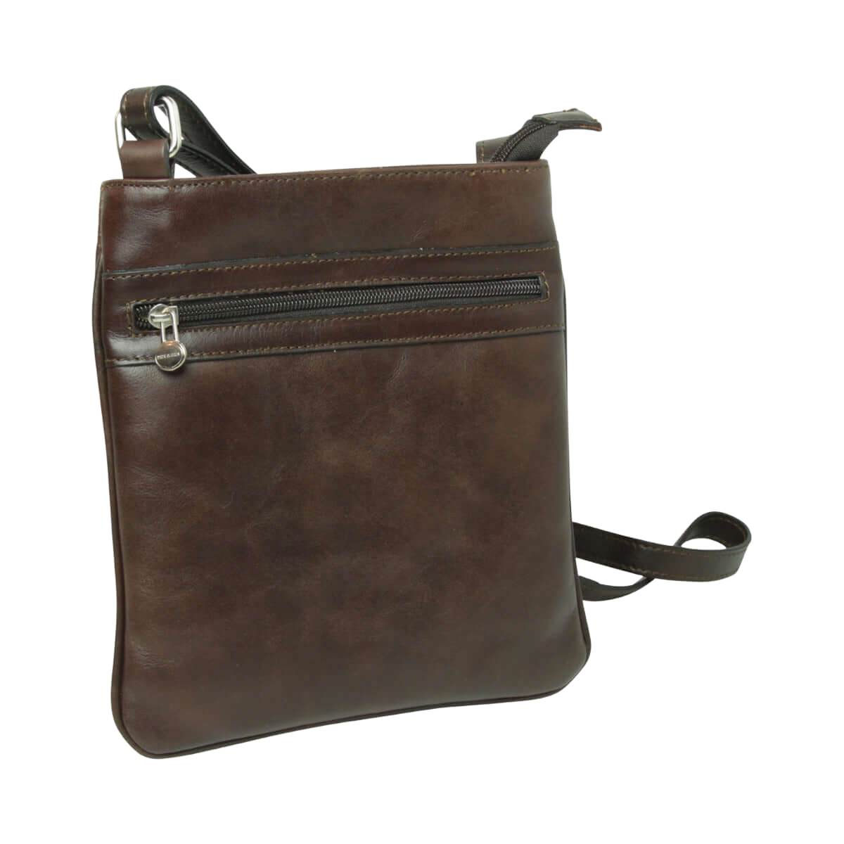 Borsa a tracolla in pelle marrone scuro Old Angler con zip frontale e tracolla regolabile