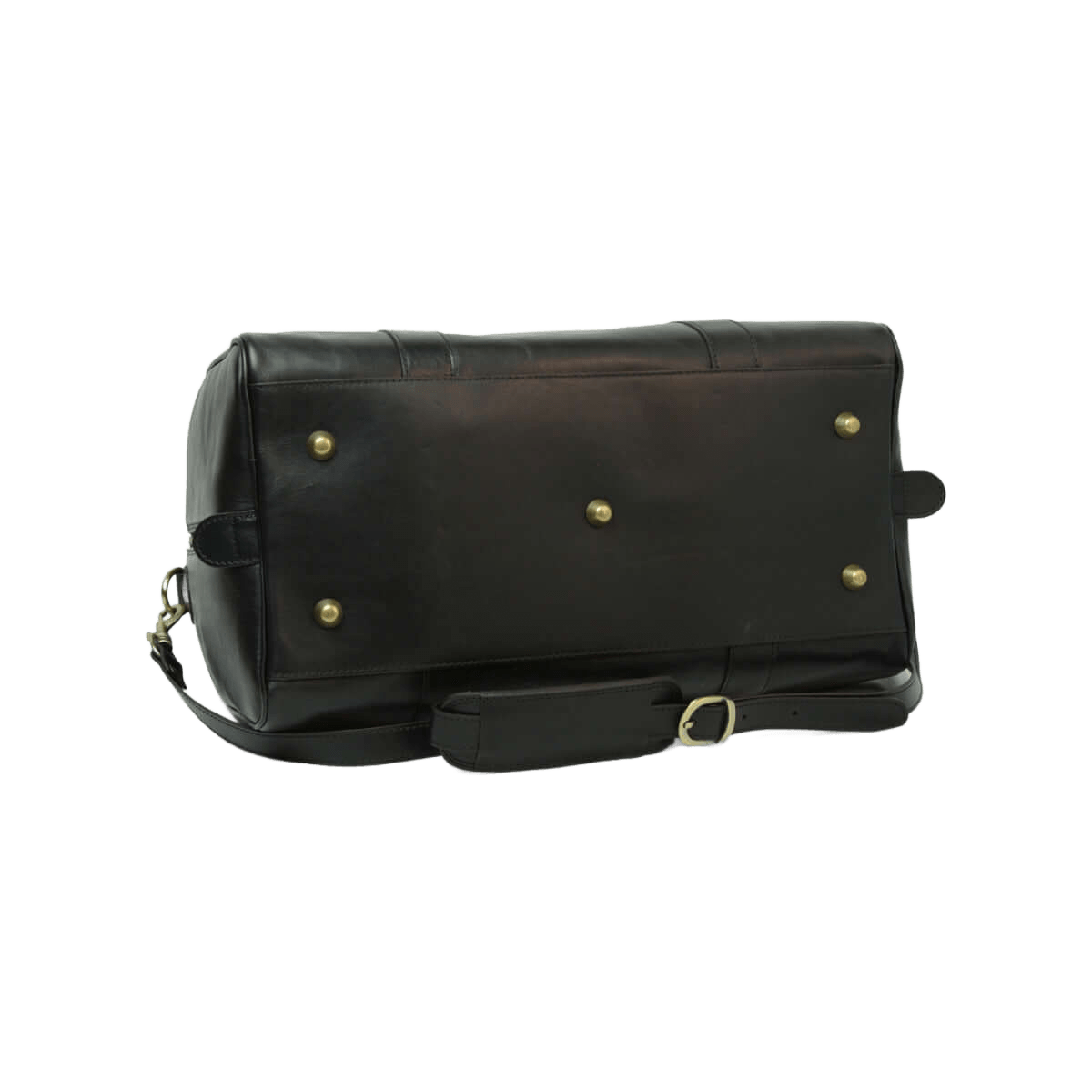 Borsone da viaggio in pelle nero con fibbie decorative e tracolla frontale