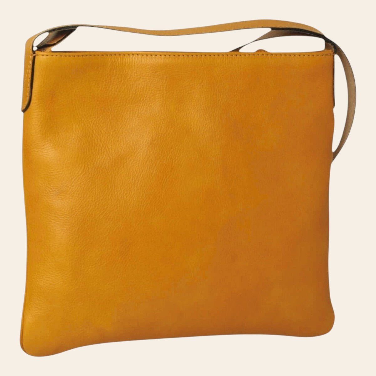 Borsa a tracolla in pelle giallo ocra grande con tracolla