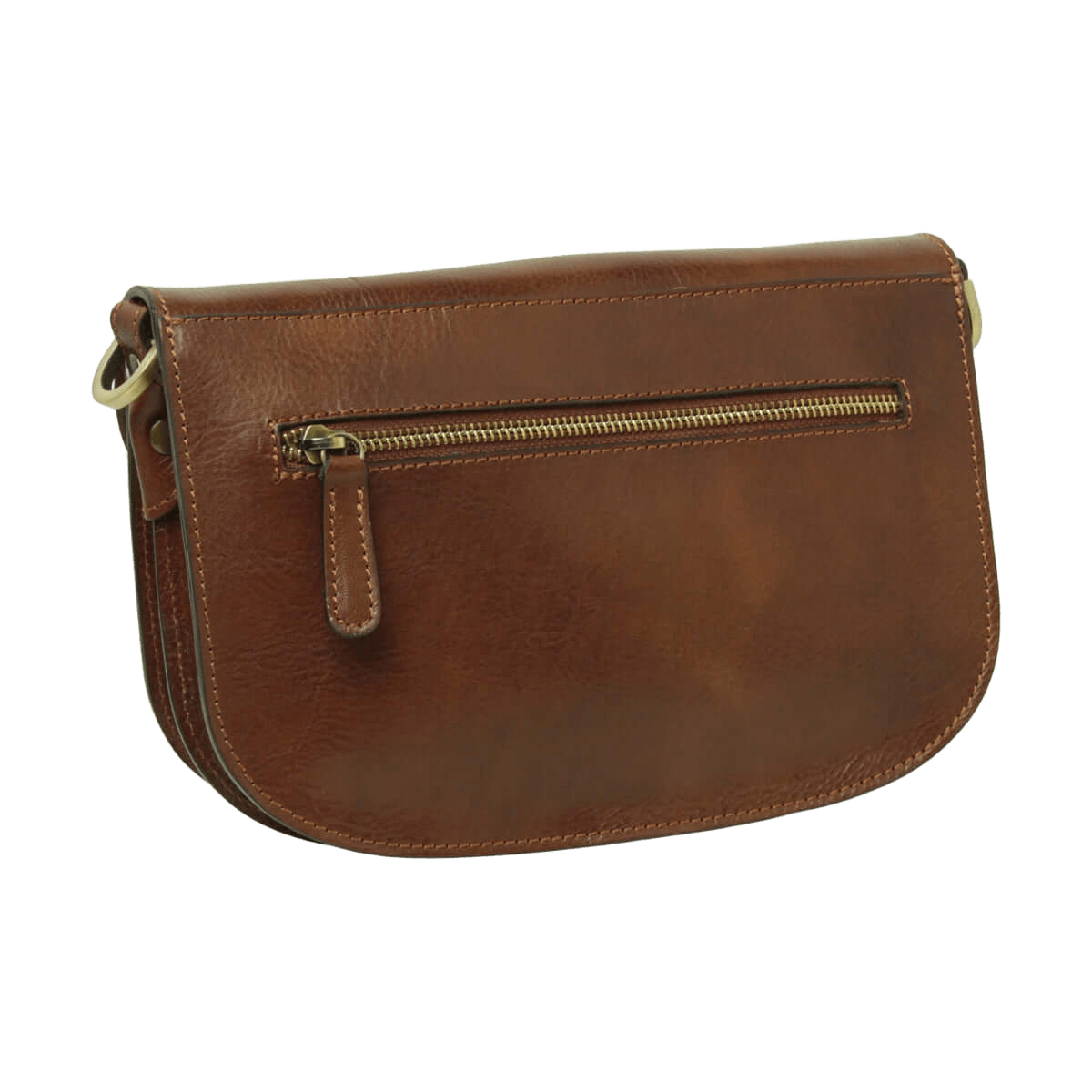 Borsa a tracolla marrone in vitello pieno fiore con tasca frontale a zip