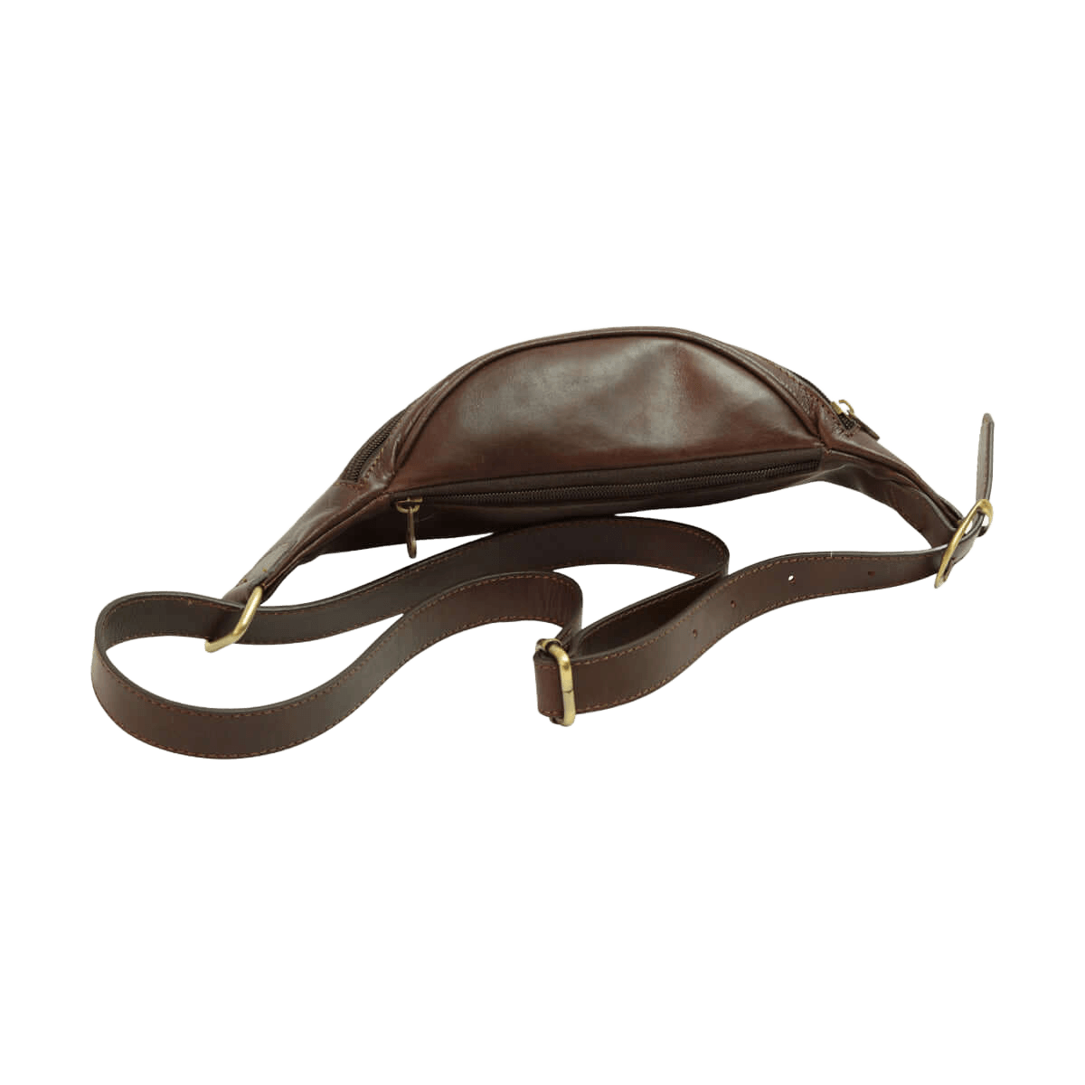 Marsupio in pelle marrone scuro con tracolla regolabile e zip superiore