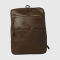 Zaino in pelle di vitello marrone scuro con doppie tasche con zip e maniglia superiore