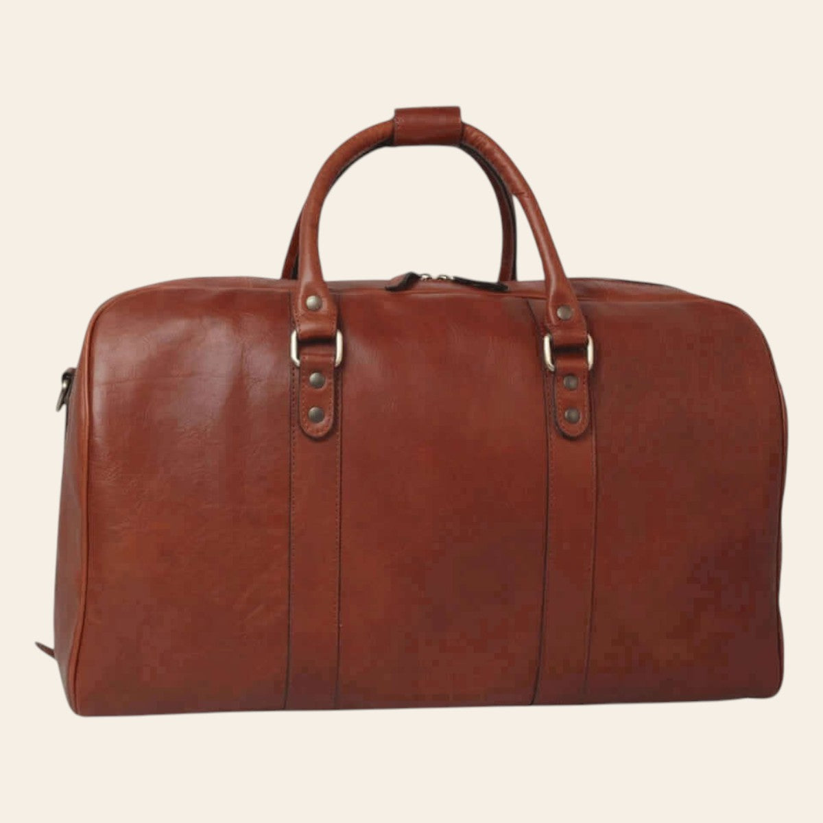 Borsa da viaggio artigianale in pelle mogano con manici e chiusura lampo