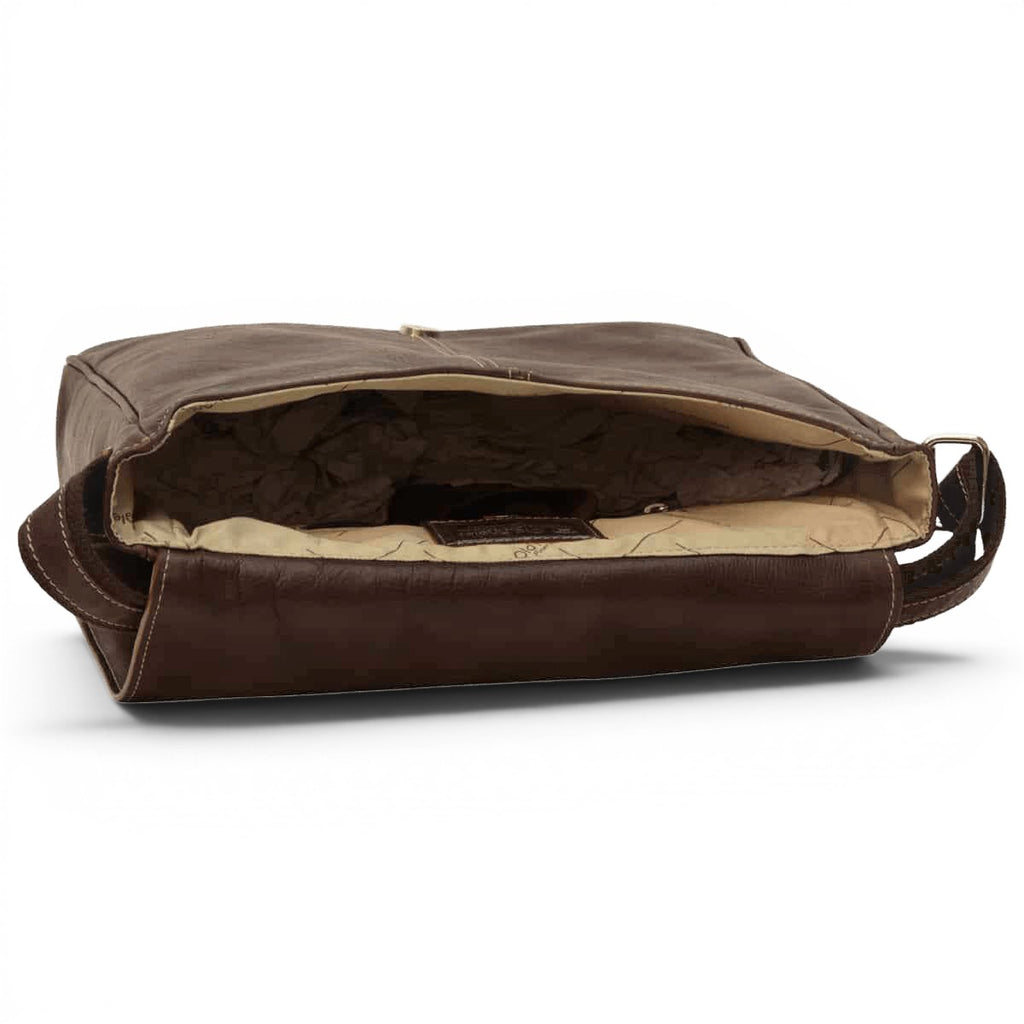 Borsa messenger in pelle marrone scuro con interno a vista e tasca interna