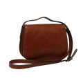 Borsa a tracolla in vitello mogano con patta arrotondata e tracolla in pelle