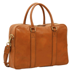 Borsa in pelle arancione con due manici, zip e tracolla