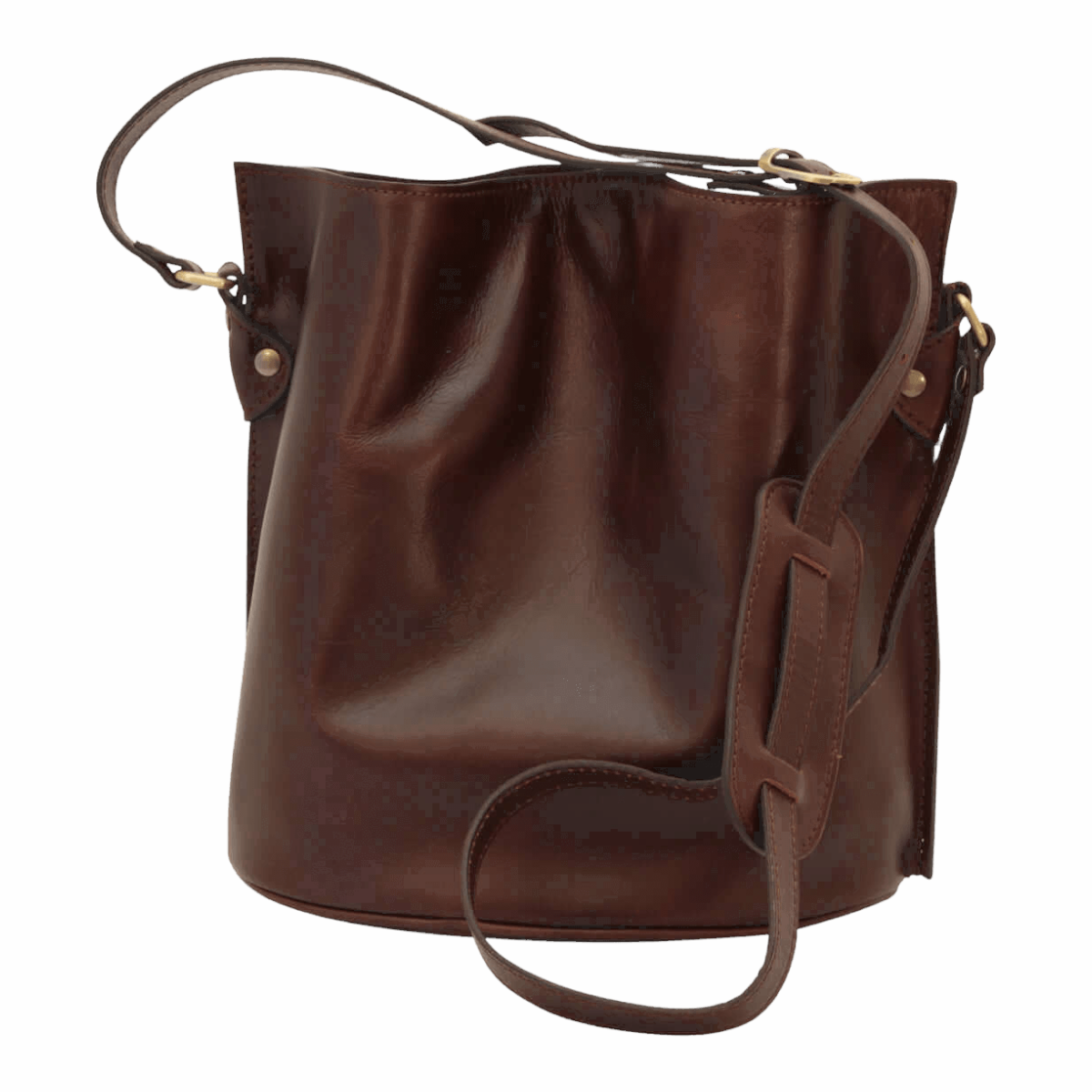 Borsa a tracolla in pelle marrone scuro con tracolla regolabile e spallaccio